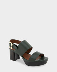 Comfortable Women's Platform Sandal in Fir Green Leather Leather