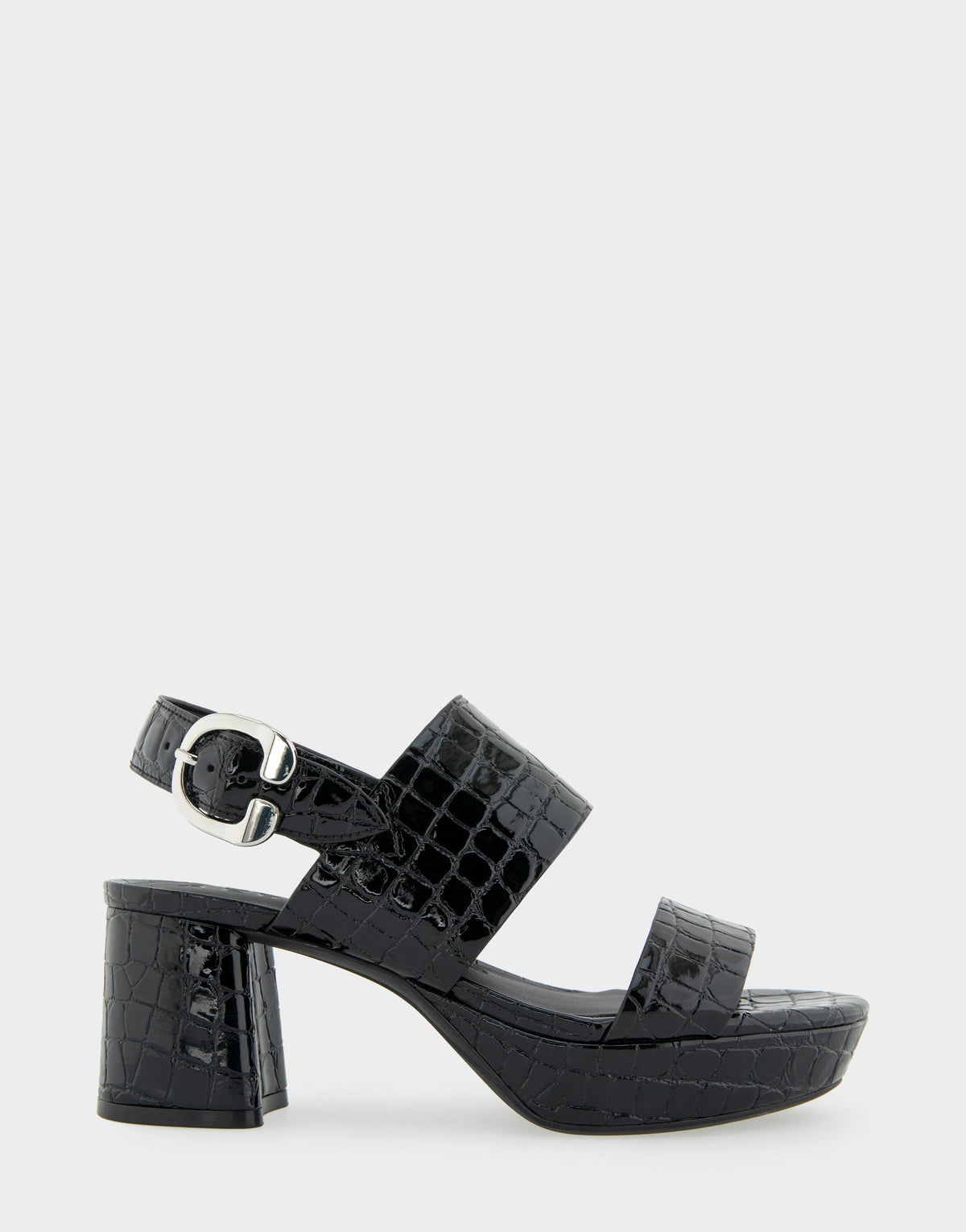Comfortable Women's Platform Sandal in Black Jelly Croco Black Croco Faux Leather