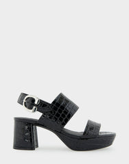 Comfortable Women's Platform Sandal in Black Jelly Croco Black Croco Faux Leather