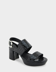 Comfortable Women's Platform Sandal in Black Jelly Croco Black Croco Faux Leather