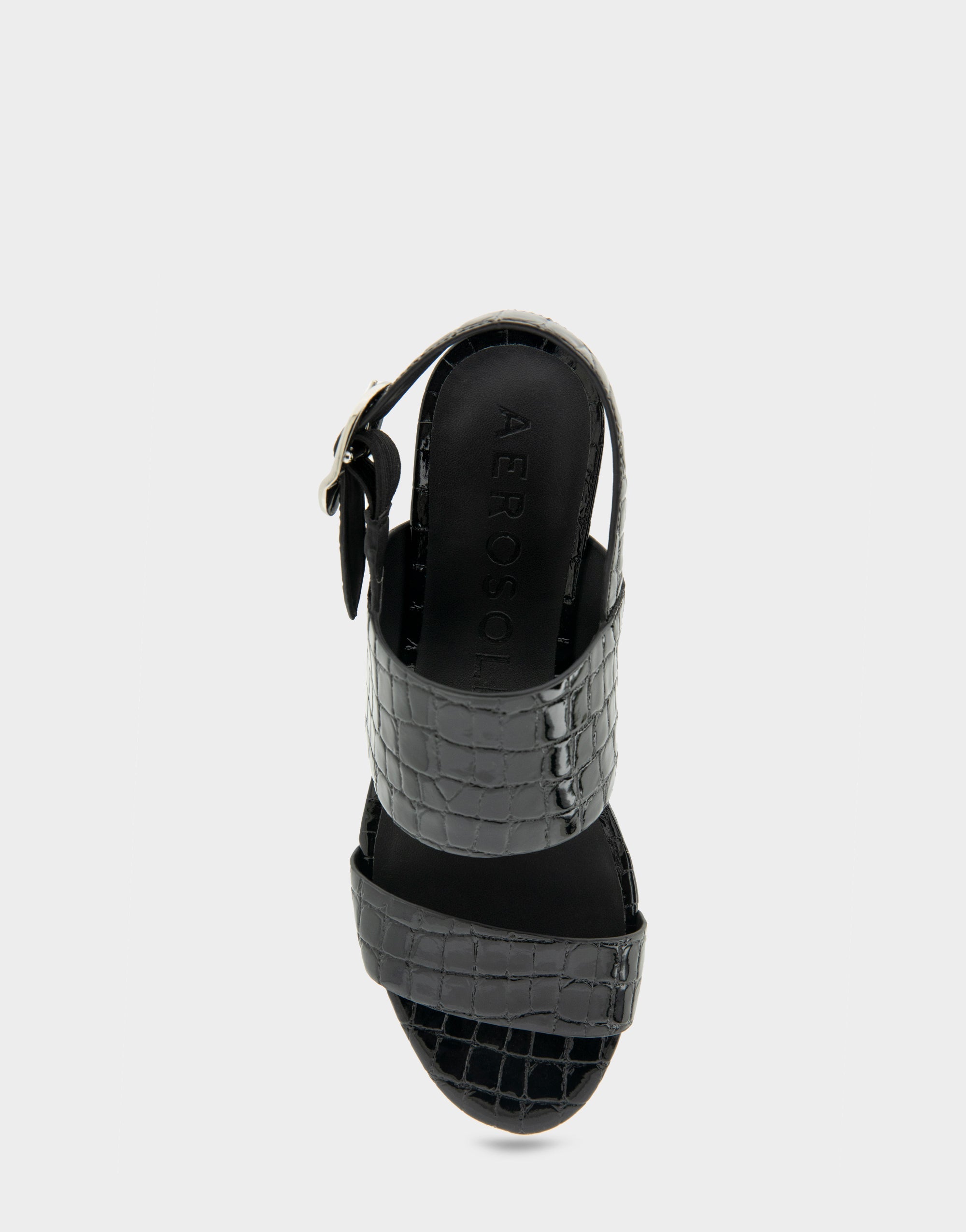 Comfortable Women's Platform Sandal in Black Jelly Croco Black Croco Faux Leather