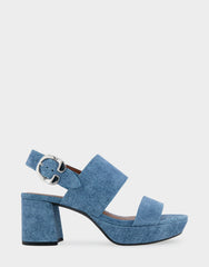 Comfortable Women's Platform Sandals in Blue Denim Suede