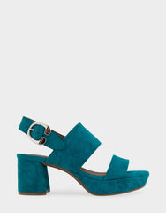 Comfortable Women's Platform Sandals in Teal Suede