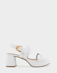 Comfortable Women's Platform Sandals in White Leather