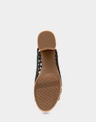 Comfortable Women's Platform Sandals in Black Embroidered Raffia Fabric