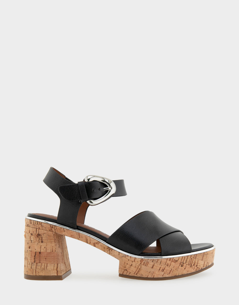 Comfortable Women's Platform Sandals in Black Burnished Leather