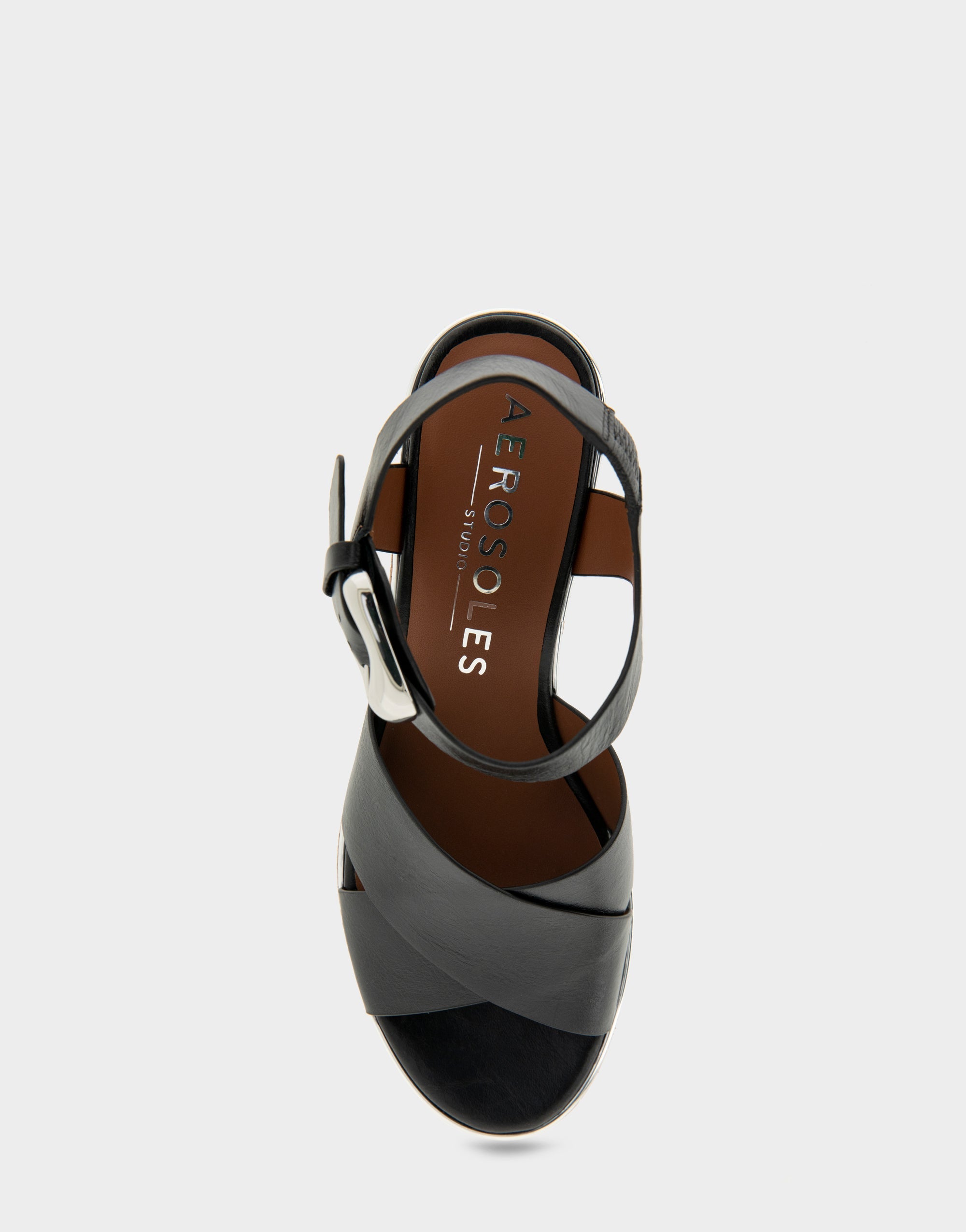 Comfortable Women's Platform Sandals in Black Burnished Leather