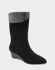 Comfortable Women's Mid Calf Boot In Black Suede
