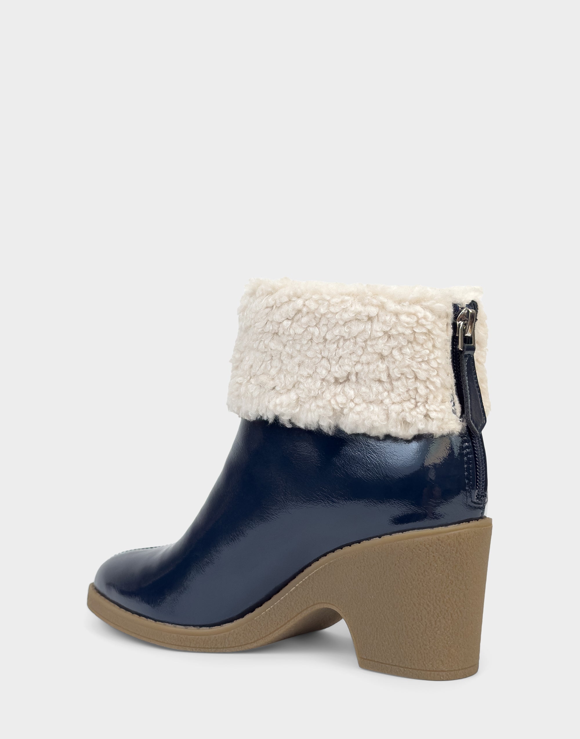 Comfortable Women's Wedge Bootie In Navy Patent Faux Leather