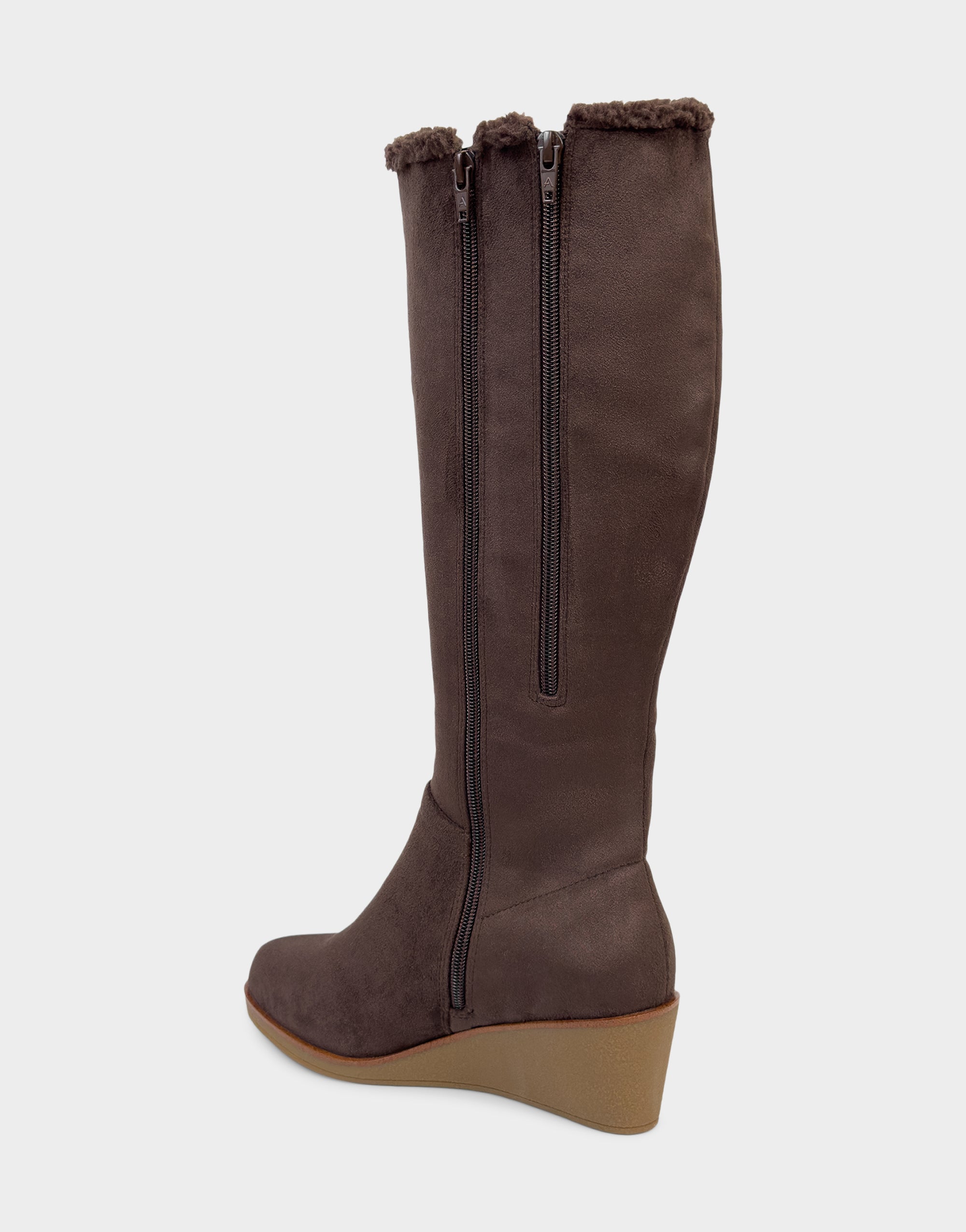 Comfortable Women's Wedge Boot In Brown Faux Suede