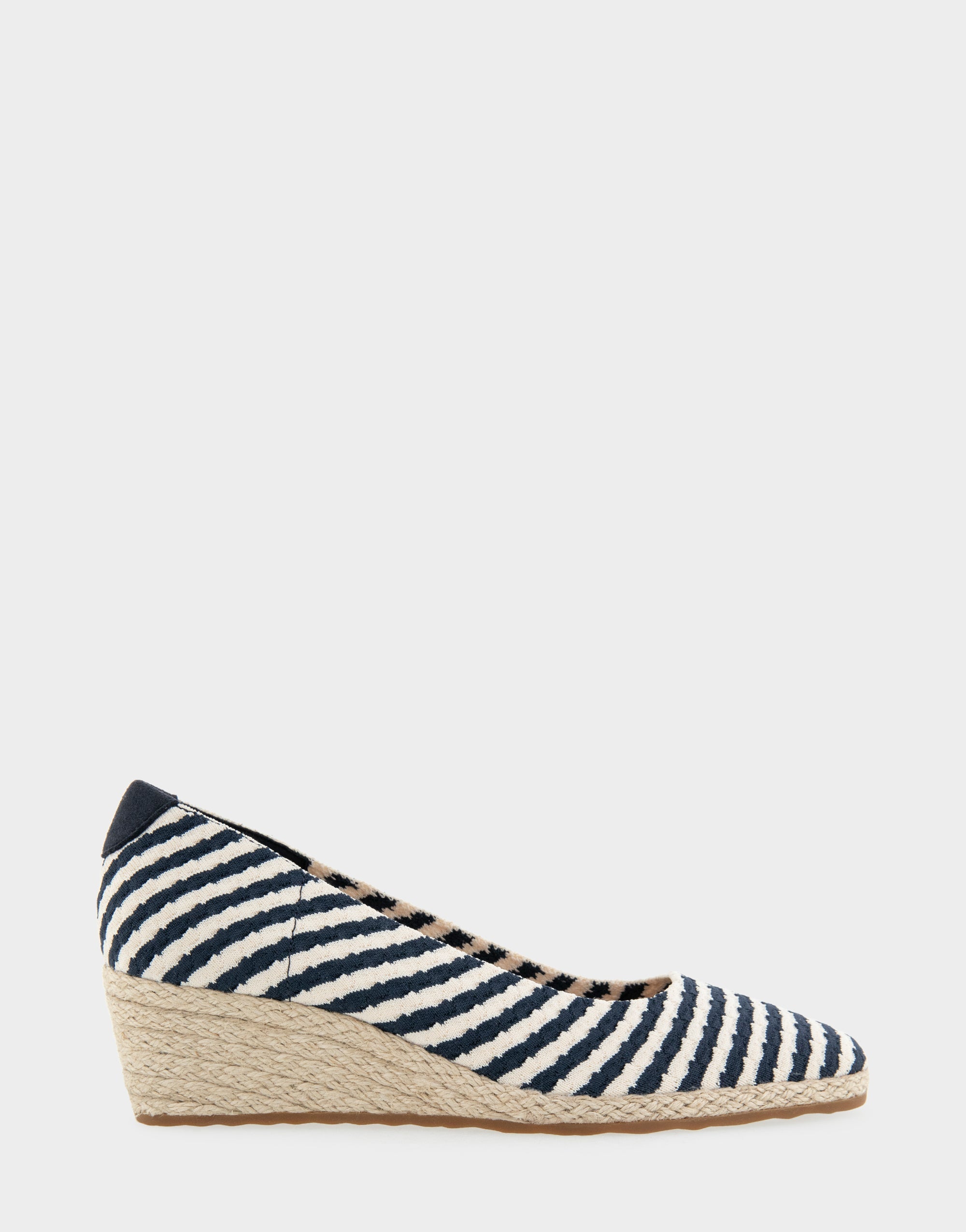 Comfortable Women's Wedge Heels in Eggnog/navy Stripe Textured Fabric Knit Fabric