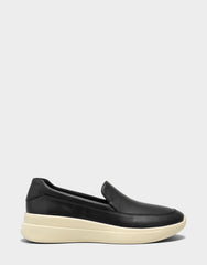 Comfortable Women's Mule in Black Faux Leather/neoprene