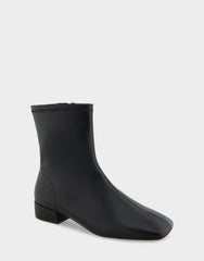 Comfortable Women's Low Block Heel Bootie In Black Faux Leather