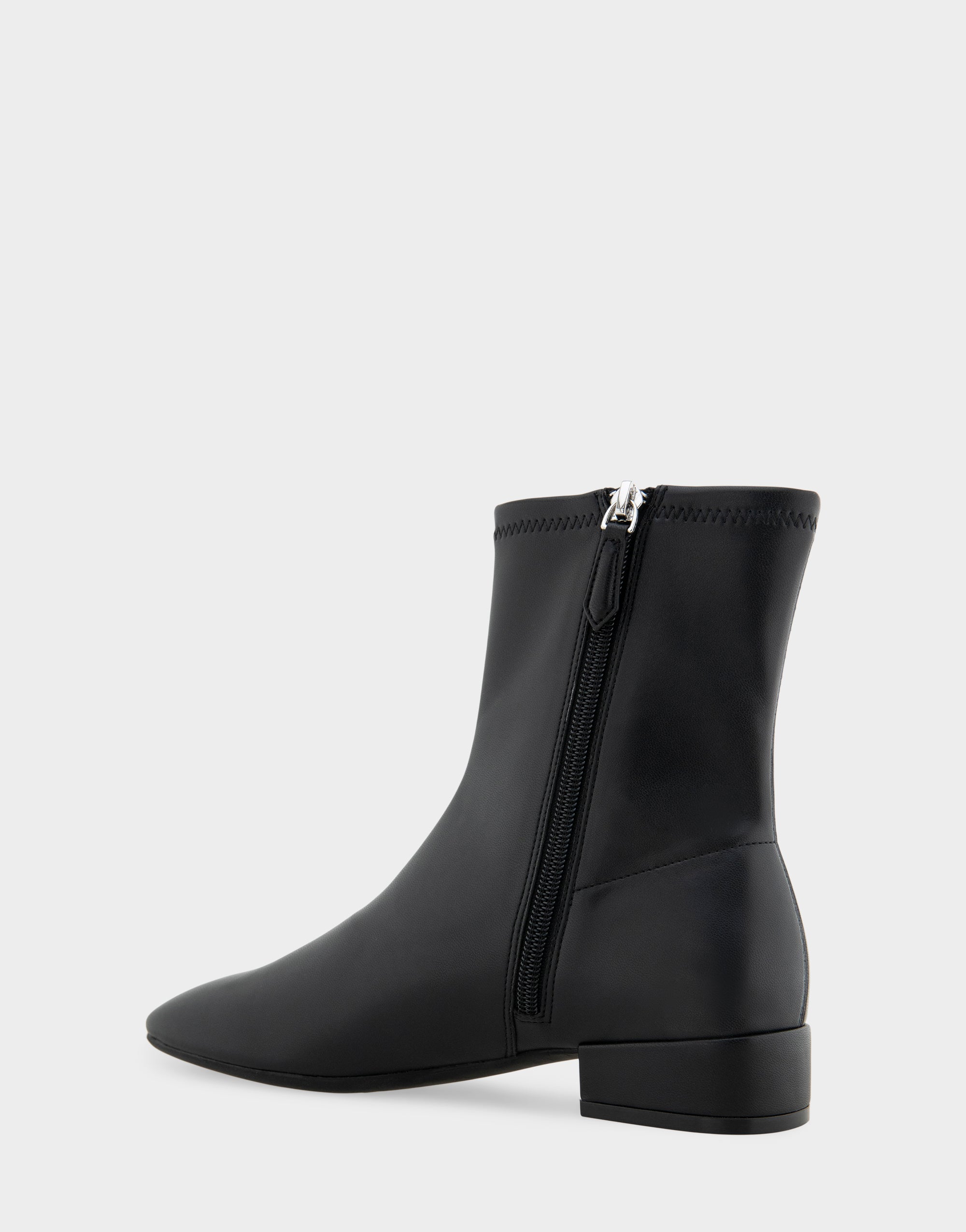 Comfortable Women's Low Block Heel Bootie In Black Faux Leather