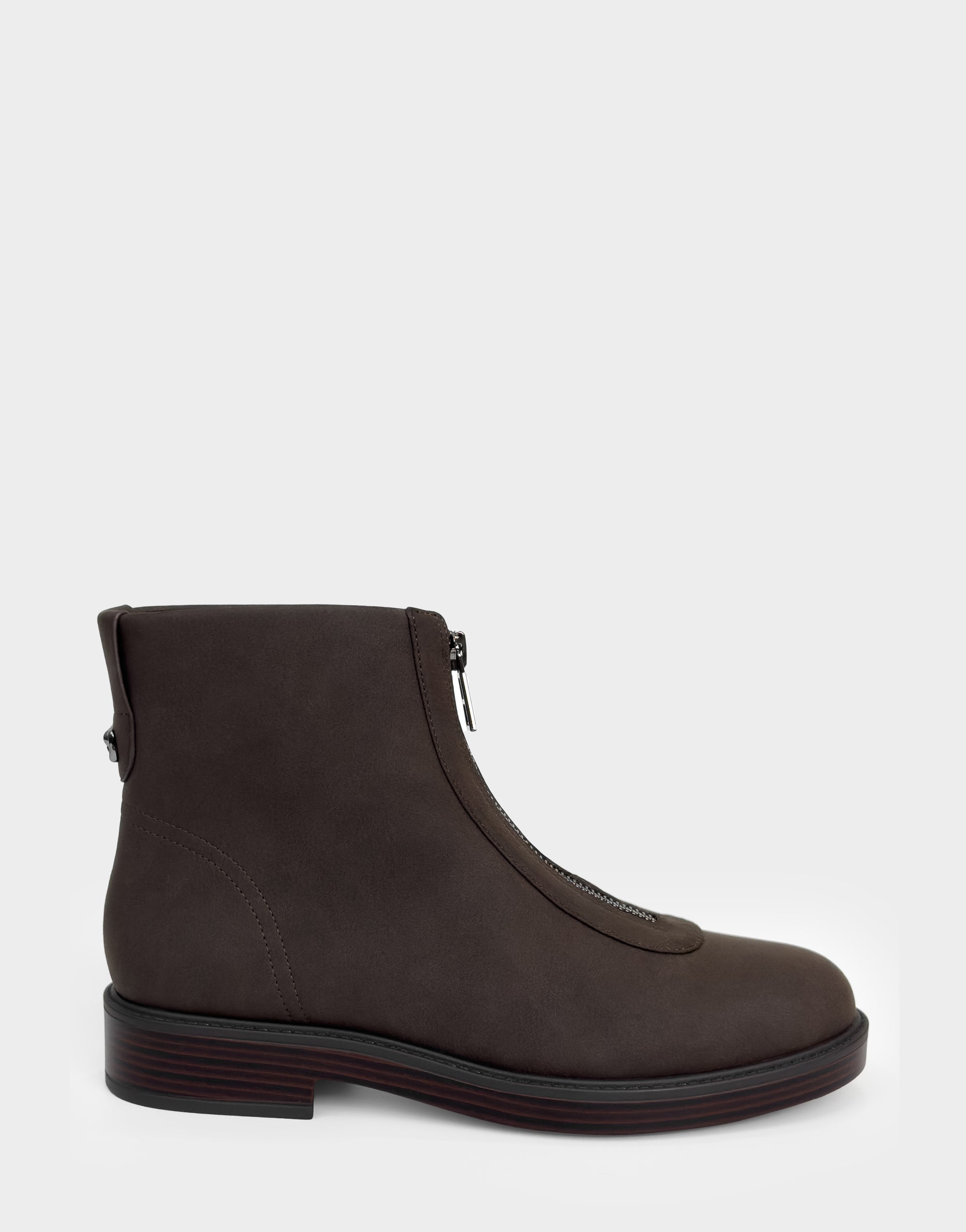 Comfortable Women's Low Block Heel Bootie In Brown Faux Nubuck