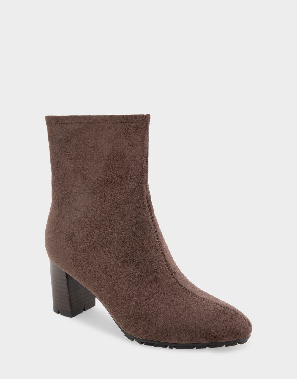 Comfortable Women's Mid Block Heel Bootie In Brown Faux Suede