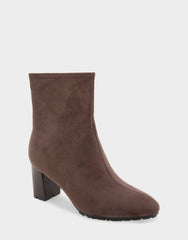 Comfortable Women's Mid Block Heel Bootie In Brown Faux Suede