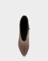 Comfortable Women's Mid Block Heel Bootie In Brown Faux Suede