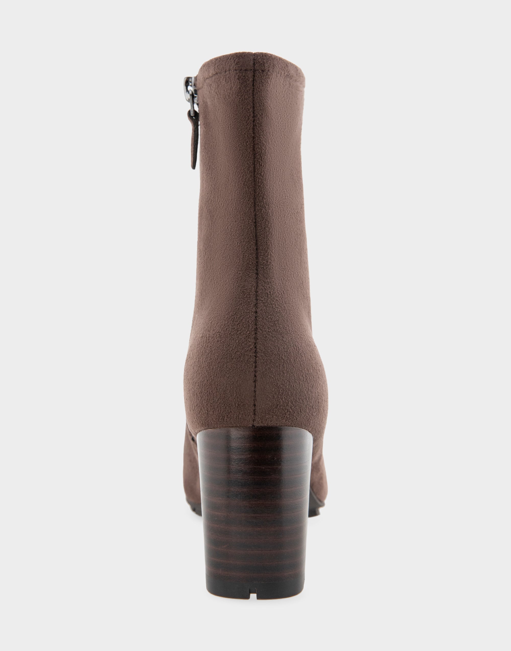 Comfortable Women's Mid Block Heel Bootie In Brown Faux Suede