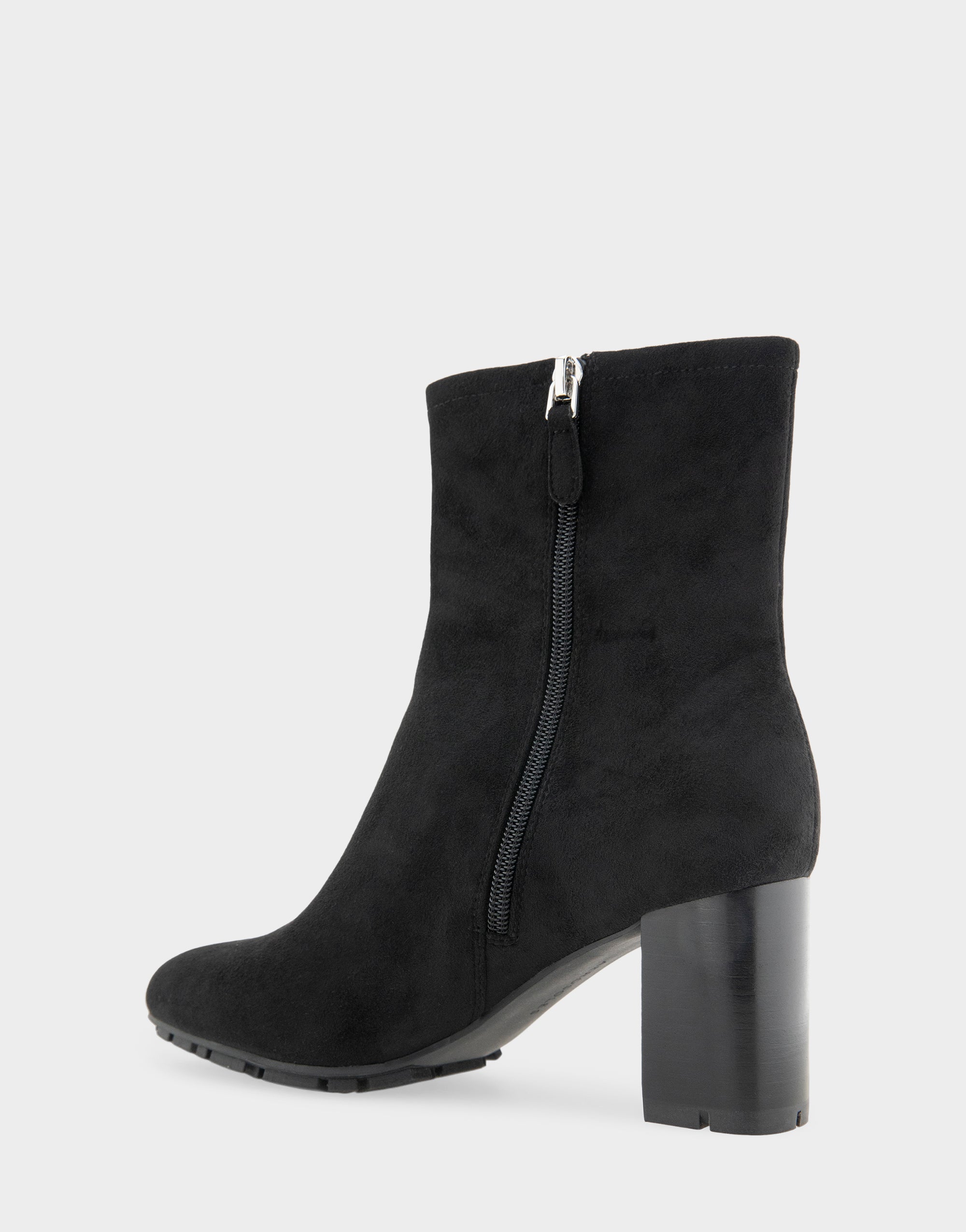 Comfortable Women's Mid Block Heel Bootie In Black Faux Suede