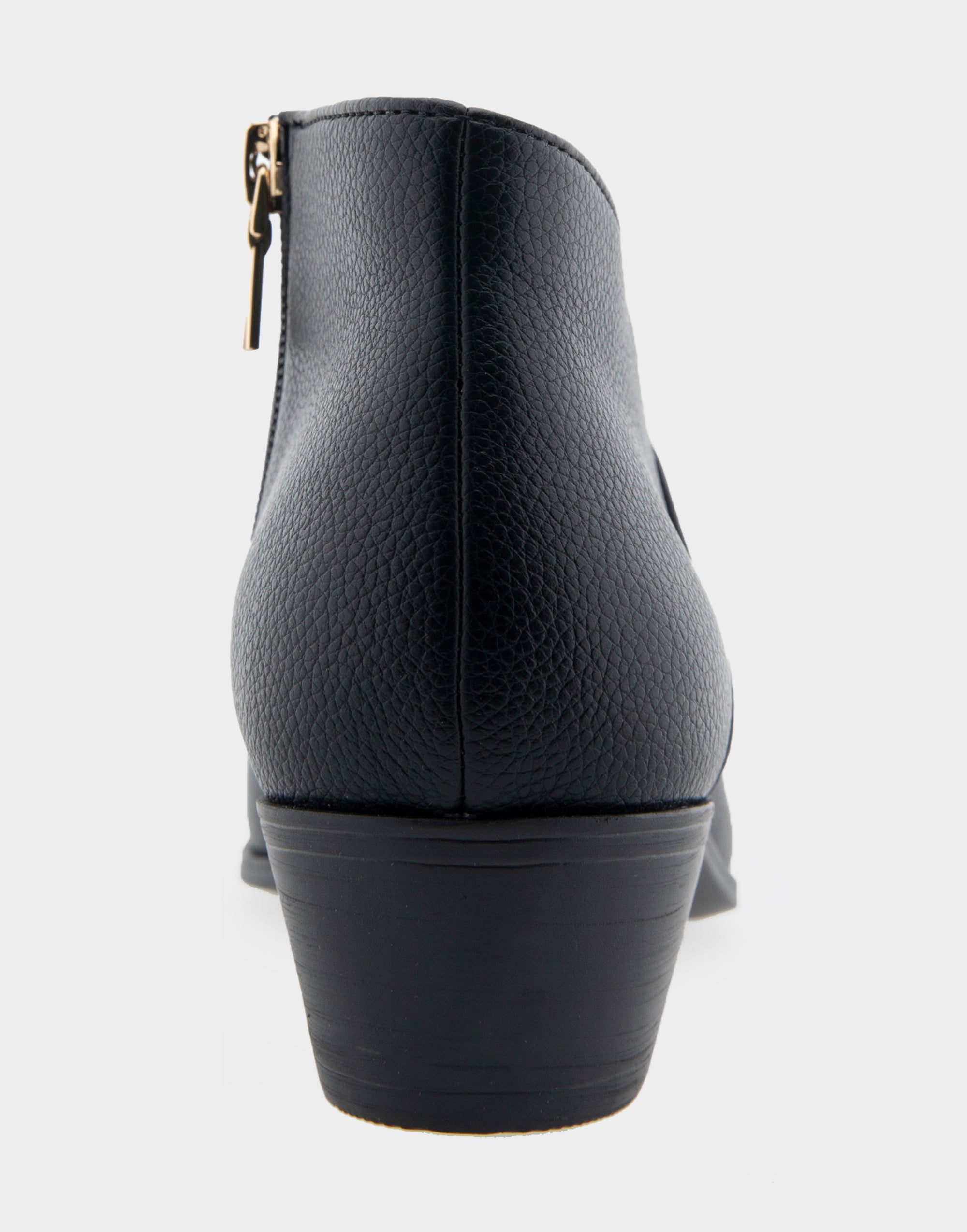 Comfortable Women's Asymmetrical Envelope Low Bootie in Black Faux Leather