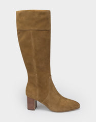 Comfortable Women's Mid Block Heel Boot In Brown Suede