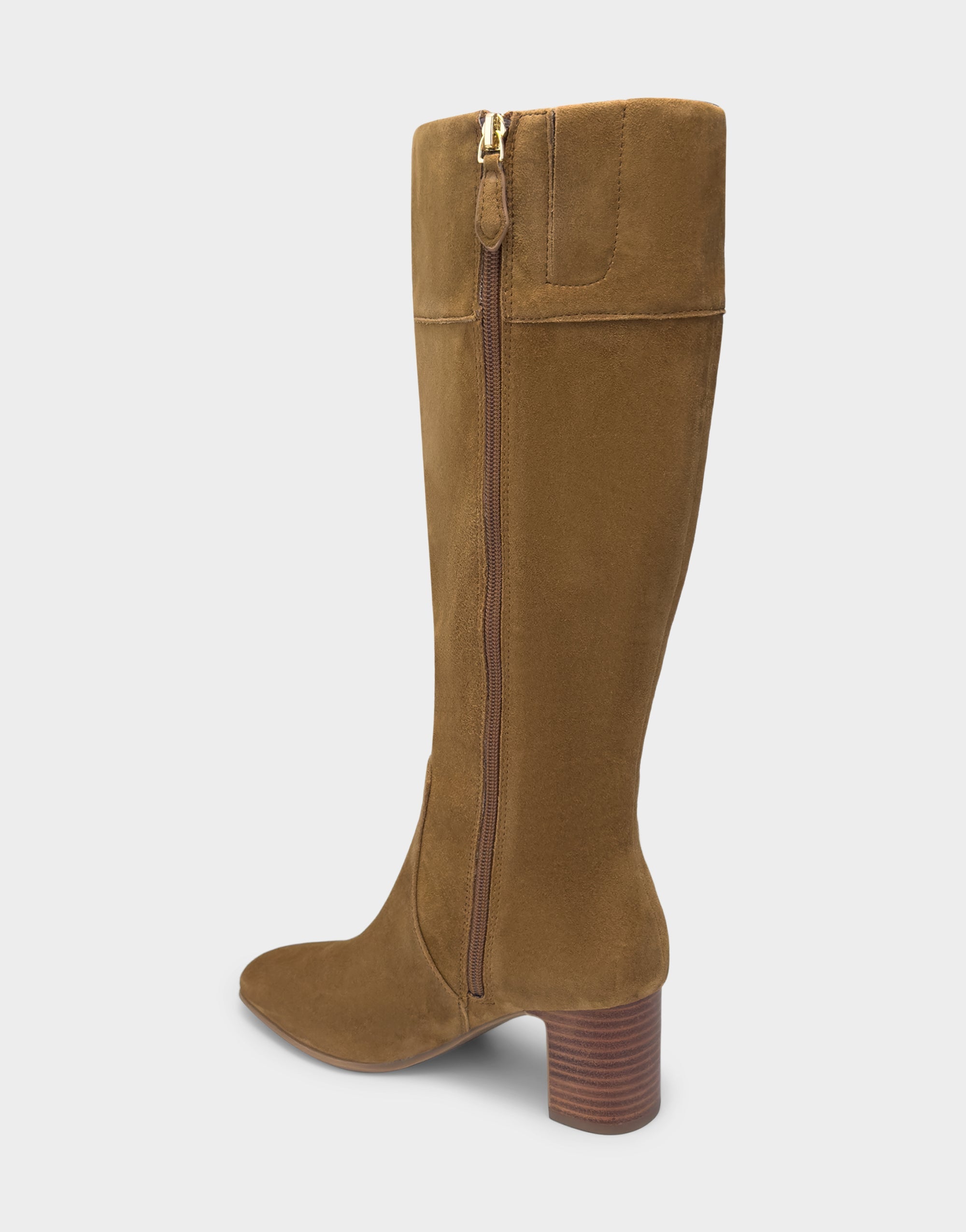 Comfortable Women's Mid Block Heel Boot In Brown Suede