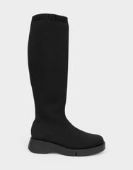 Comfortable Women's Flatform Boot In Black Fabric
