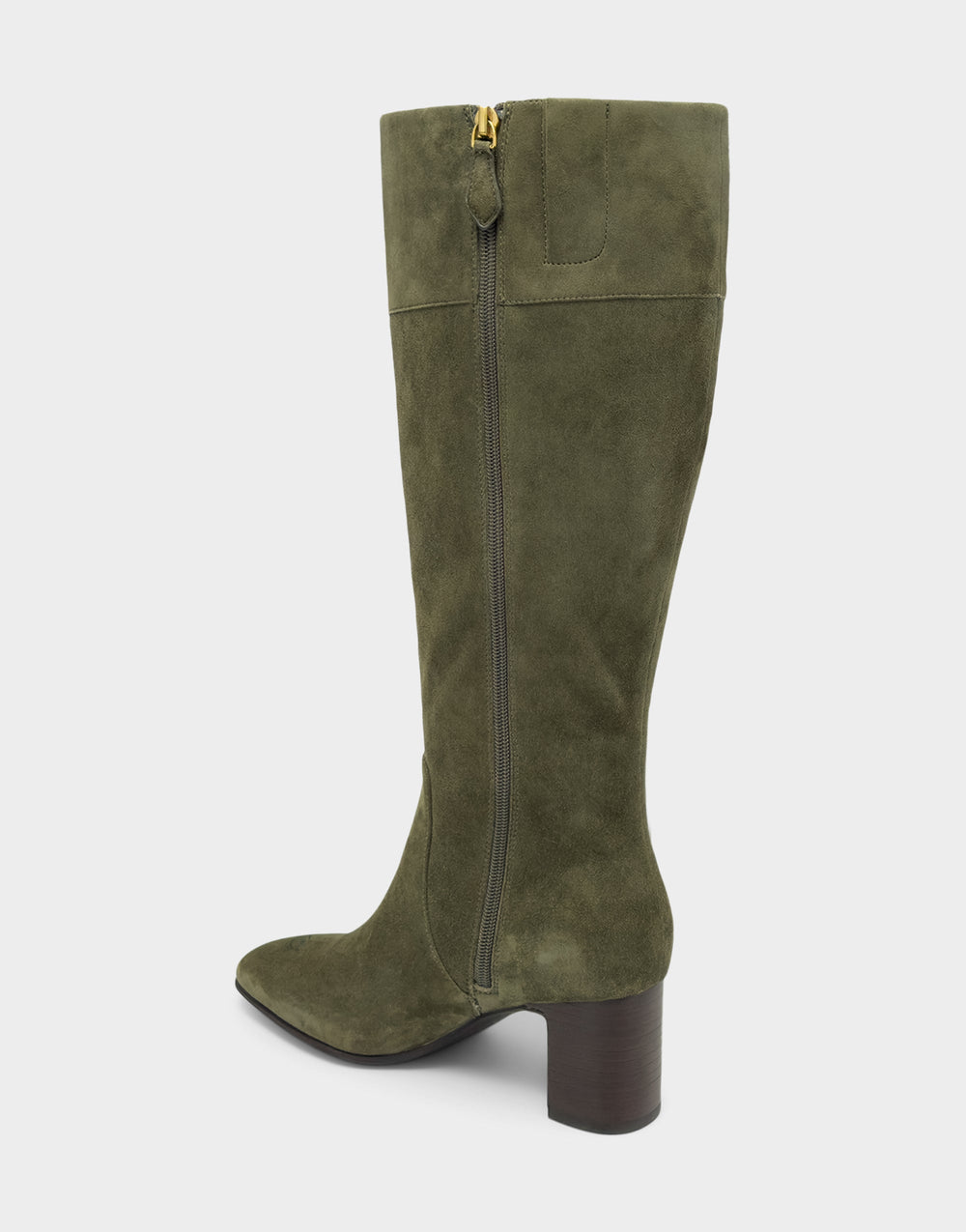 Comfortable Women's Mid Block Heel Boot In Green Suede