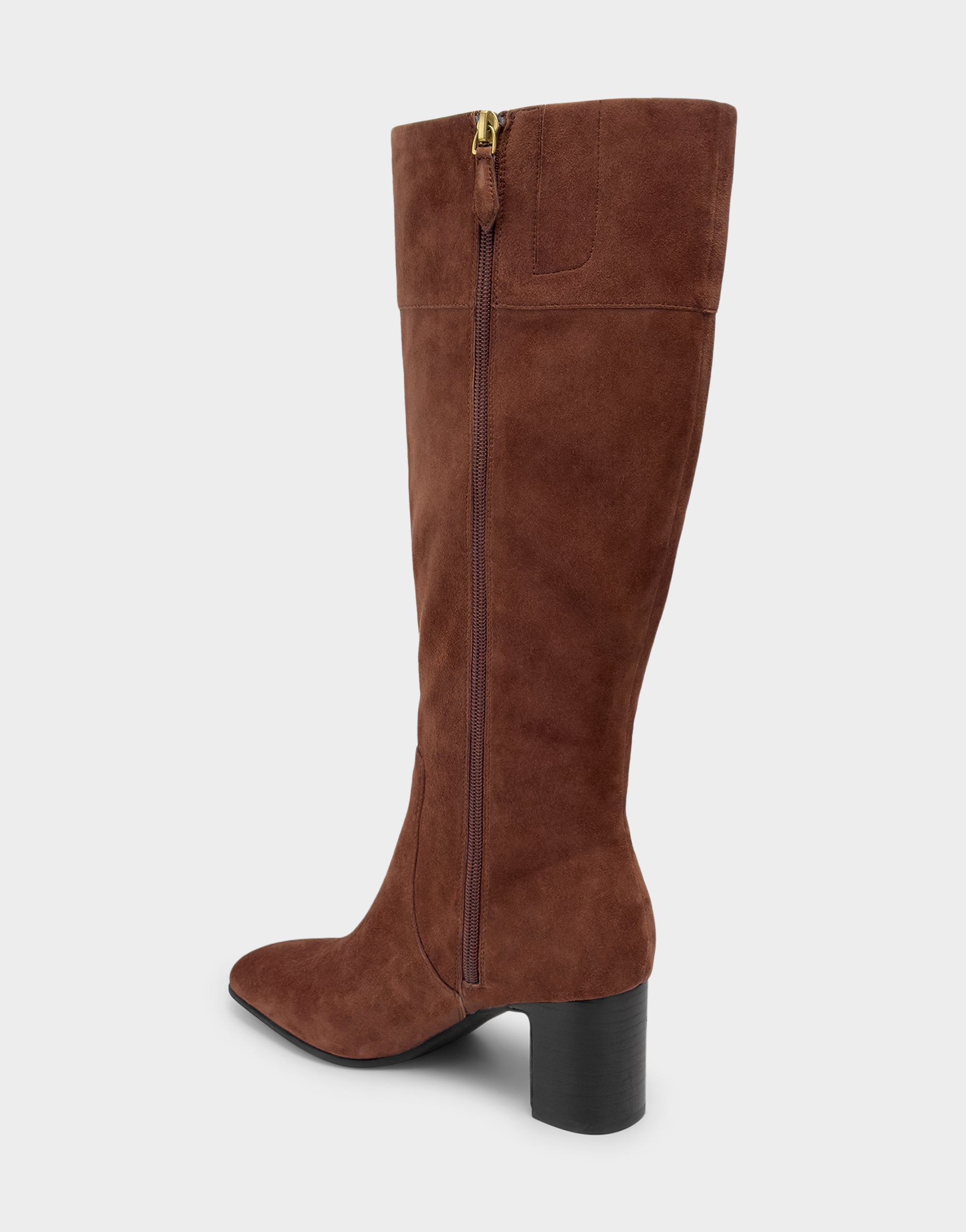 Comfortable Women's Mid Block Heel Boot In Brown Suede