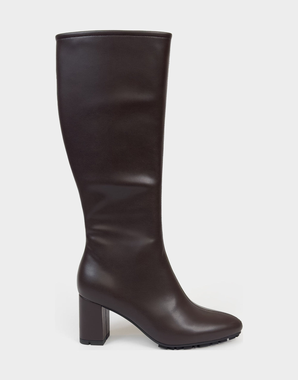 Comfortable Women's Mid Block Heel Boot In Brown Faux Leather