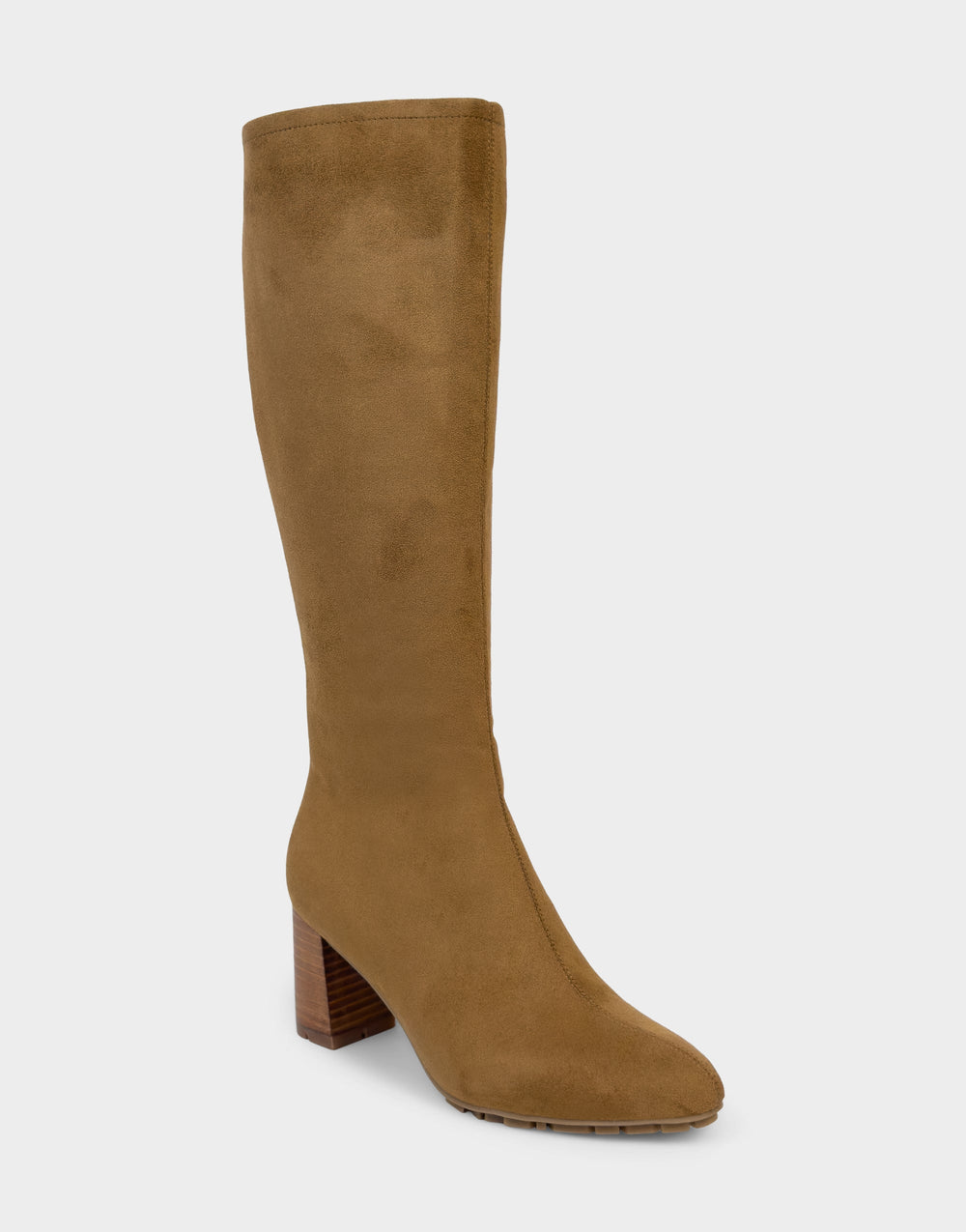Comfortable Women's Mid Block Heel Boot In Brown Faux Suede