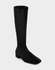 Comfortable Women's Low Block Heel Boot In Black Faux Suede