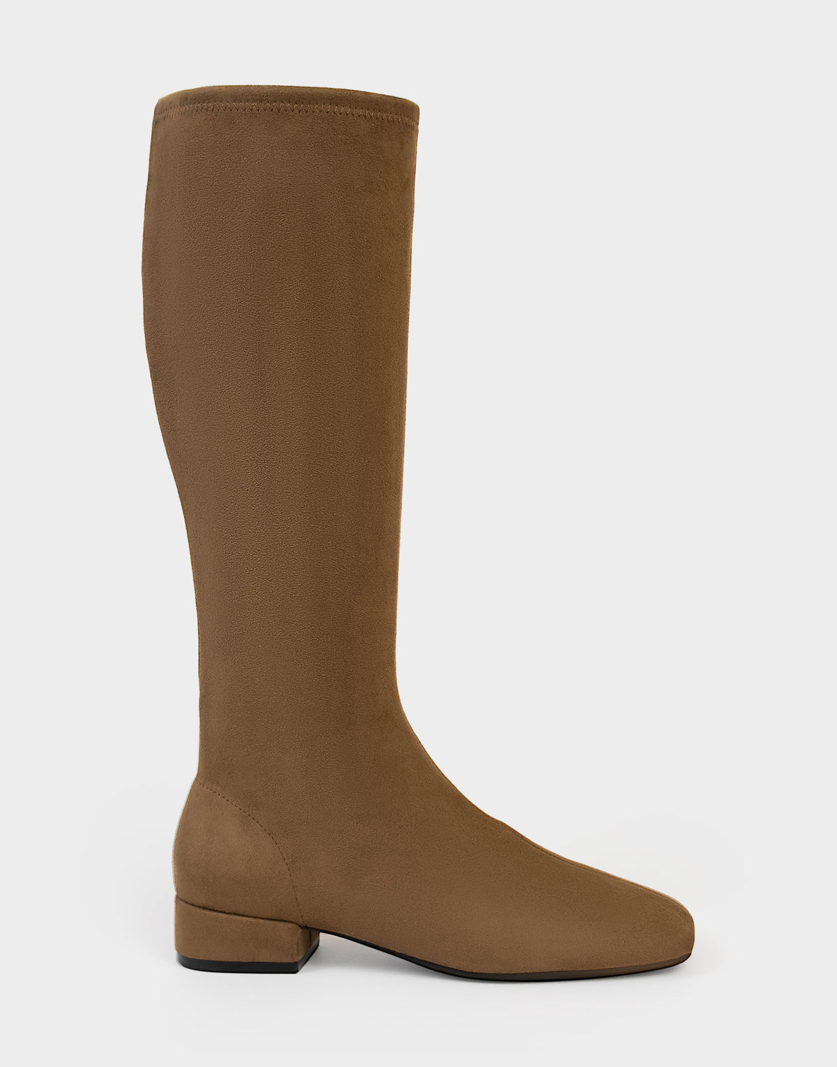 Comfortable Women's Low Block Heel Boot In Brown Faux Suede