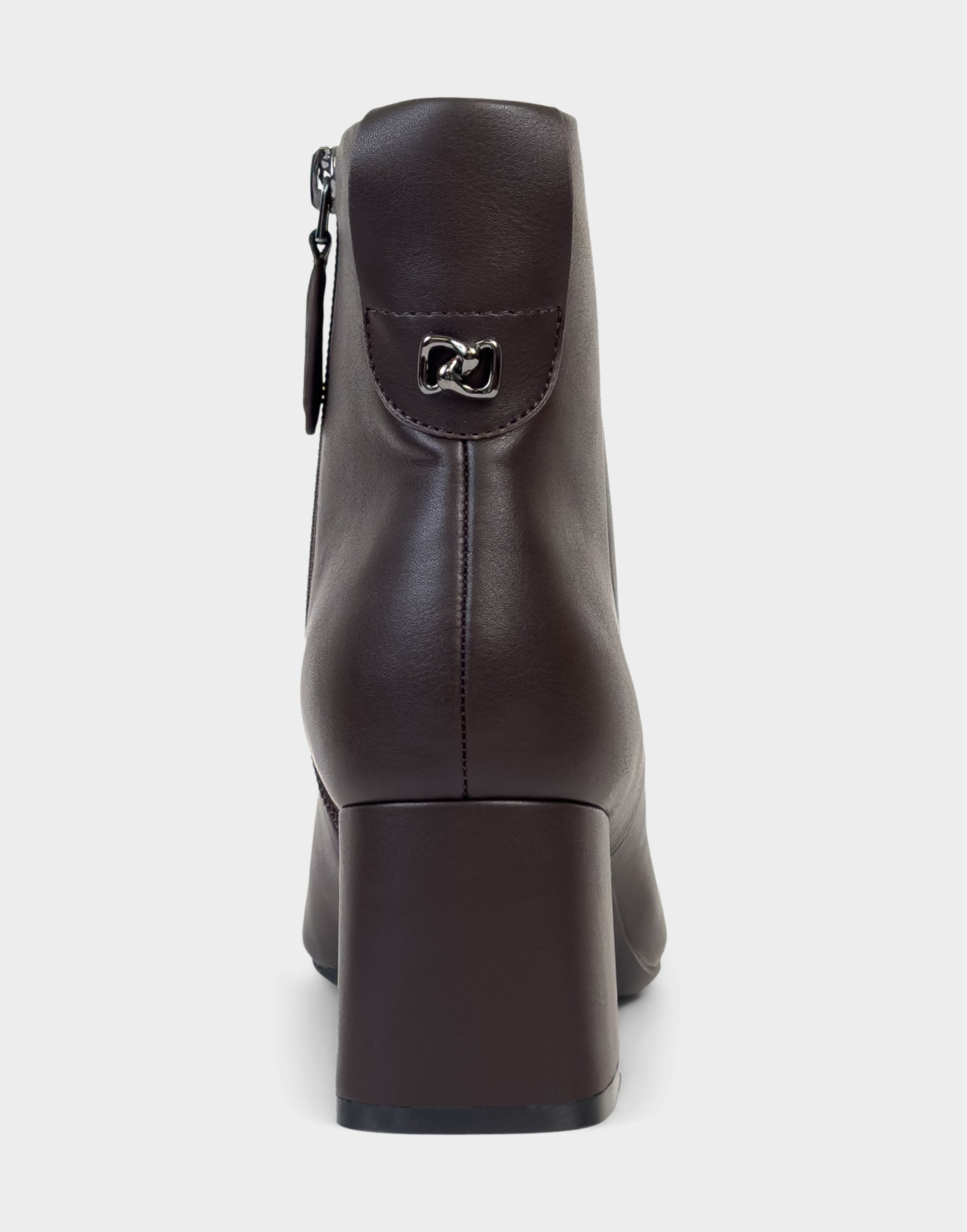 Comfortable Women's Mid Block Heel Bootie In Brown Faux Leather