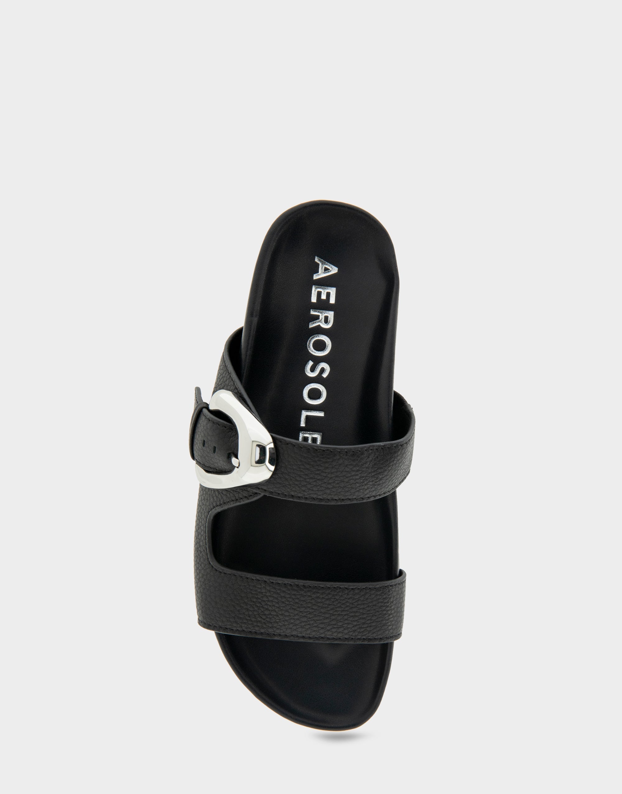 Comfortable Women's Footbed Sandals in Black Pebbled Leather