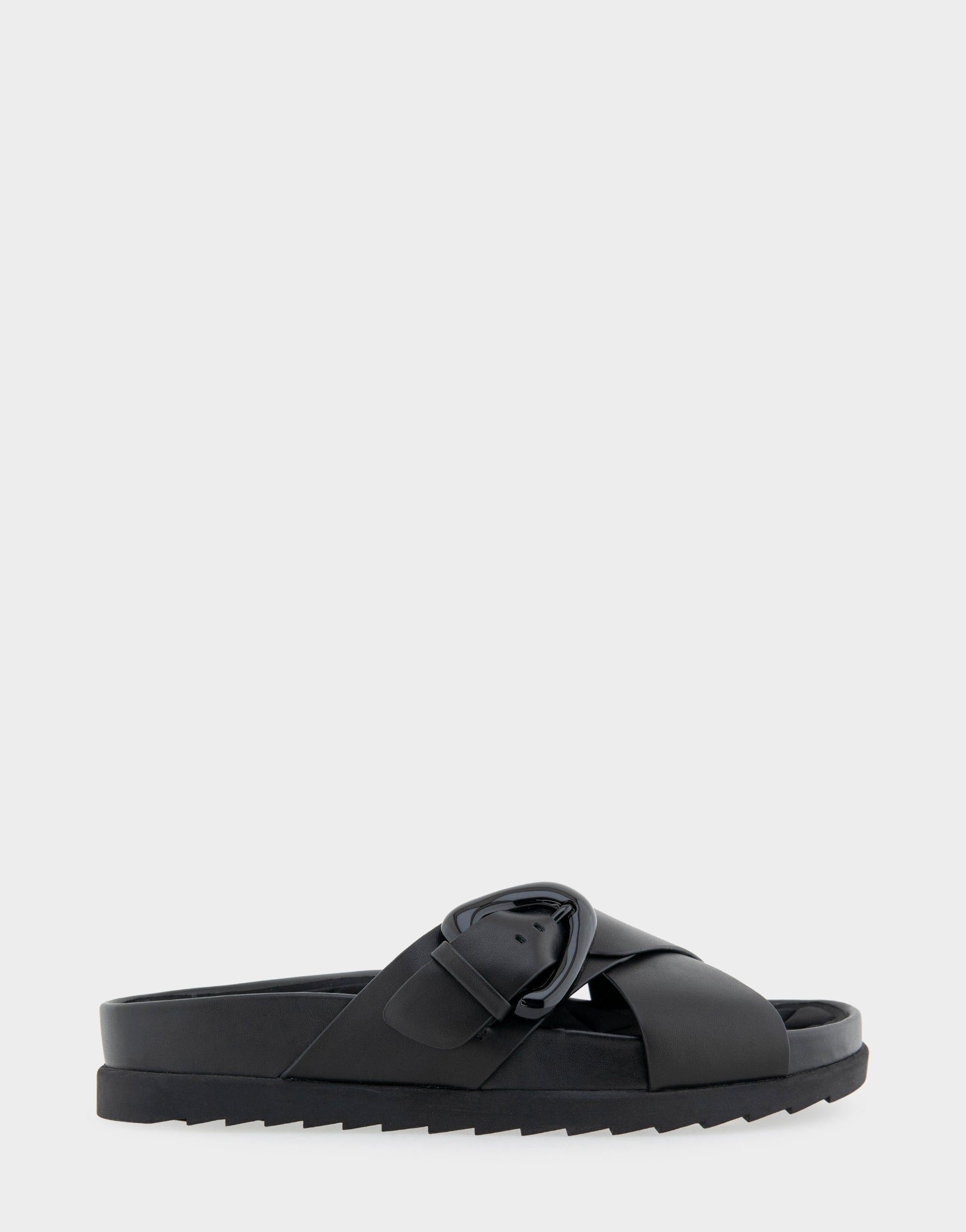 Comfortable Women's Footbed Sandals in Black Leather