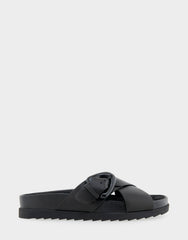 Comfortable Women's Footbed Sandals in Black Leather