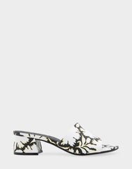 Comfortable Women's Slide Sandals in White/black Printed Floral Faux Leather